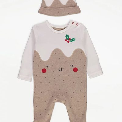 Christmas Pudding Sleepsuit Hat Set at ASDA